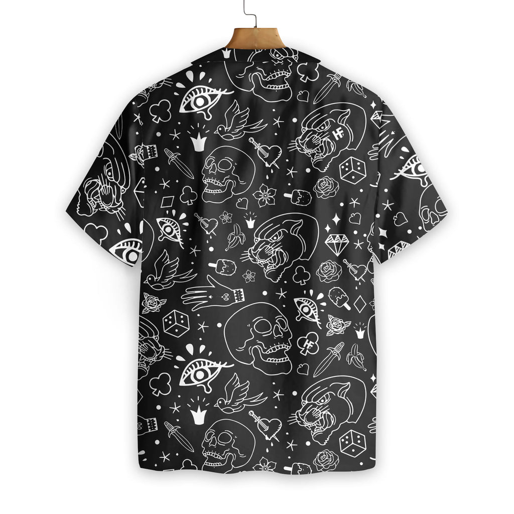 American Traditional Flash Tattoo Skull Hawaiian Shirt