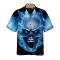 Blue Neon Skull Flame Hawaiian Shirt, 3D Blue Fire Skull Shirt