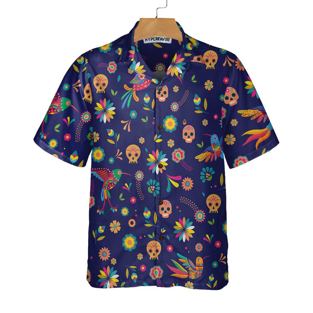 Colorful Alebrijes Birds And Bright Floral Mexican Culture Hawaiian Shirt, Mexican Sugar Skull Shirt