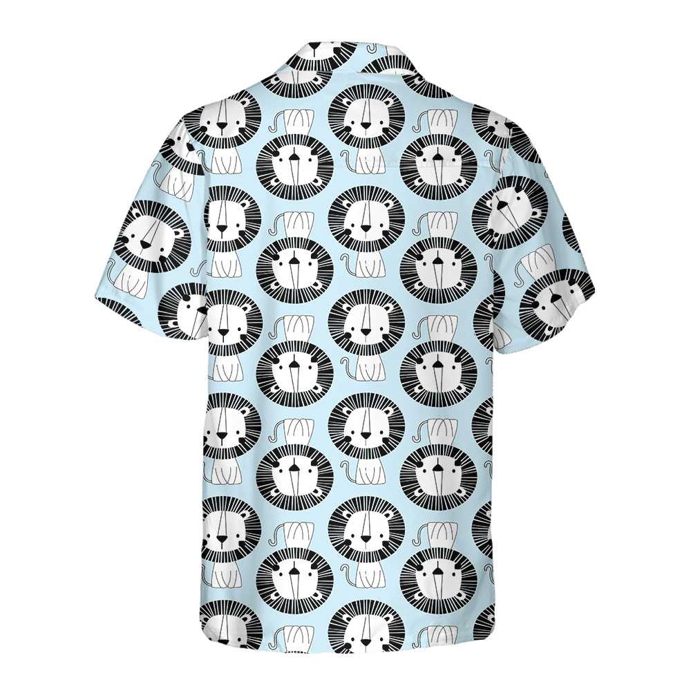 Cute Lion On Blue Hawaiian Shirt, Button Up Lion Shirt For Men & Women, Lion Hawaiian Shirt Lion Gift Idea