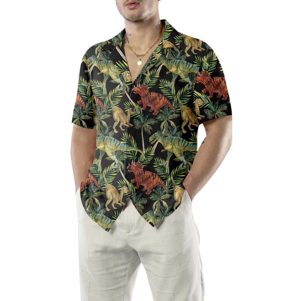 Dinosaur Tropical Pattern Hawaiian Shirt, Tropical Dinosaur Shirt, Printed Dino Shirt For Adults