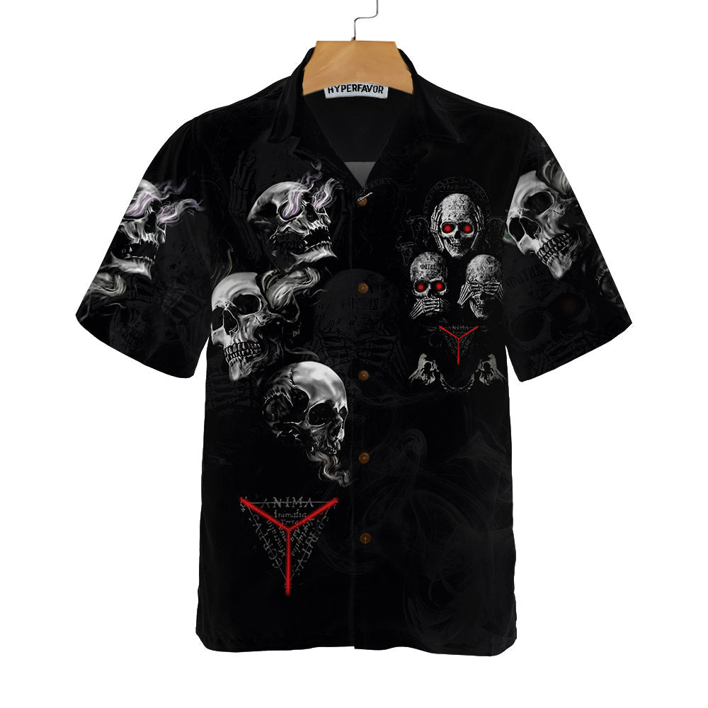 IDGAF Skull Hawaiian Shirt, Halloween Black Gothic Skull Shirt For Men And Women