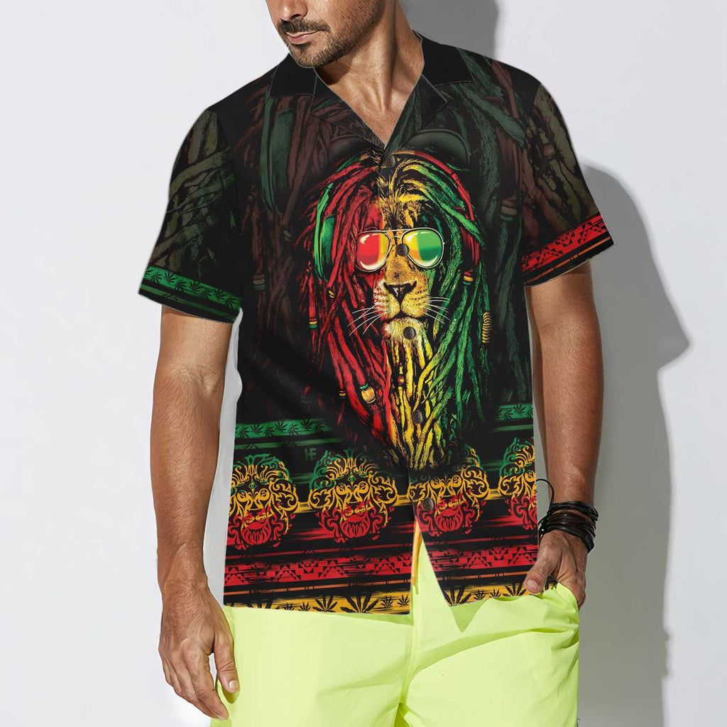 Rasta Lion With Cannabis Marijuana Lion Hawaiian Shirt, Button Up Lion Shirt For Men & Women, Cool Gift For Lion Lover