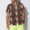 Skull Rose Vintage Hawaiian Shirt, Red Roses Gothic Skull Shirt