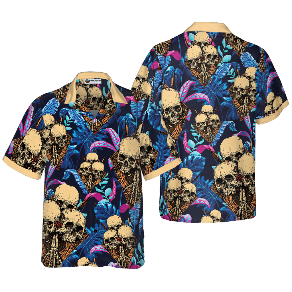 Skull Tropical Palm Leaves Background Hawaiian Shirt