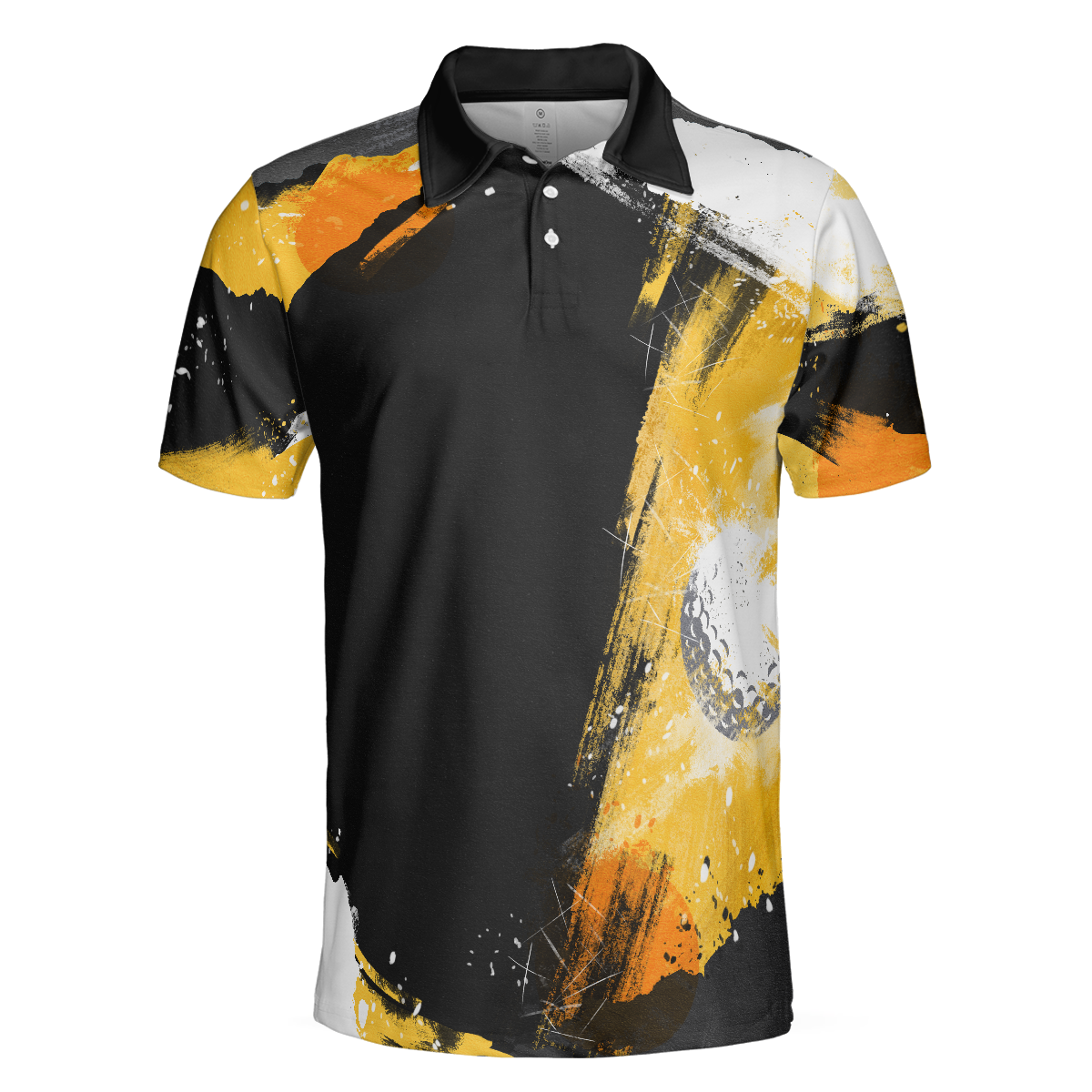 Golf On Artistic Black and Gold Crayon Strokes Short Sleeve Polo Shirt, Golf Shirt For Men