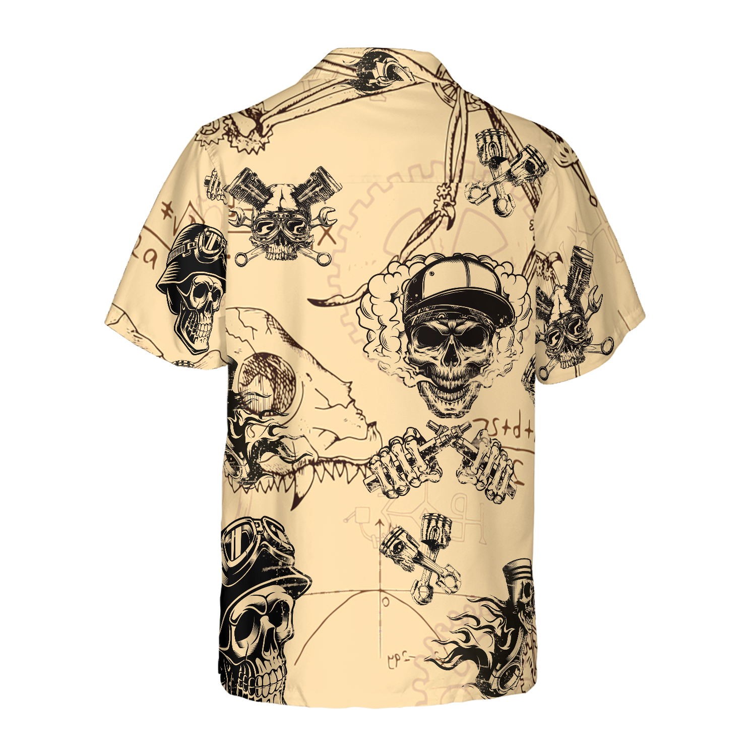 Skull On Retro Mechanism Background Hawaiian Shirt
