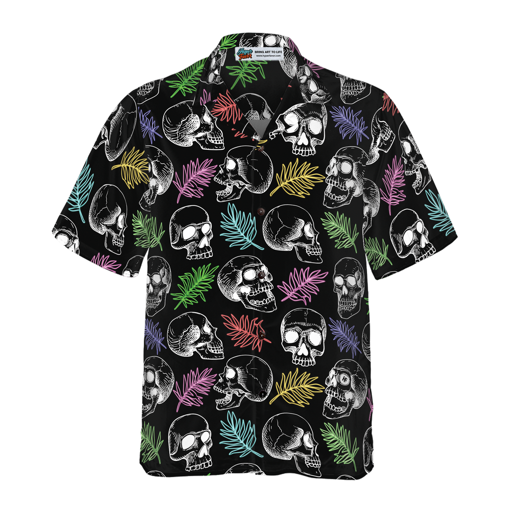Skulls And Colorful Palm Leaves Hawaiian Shirt