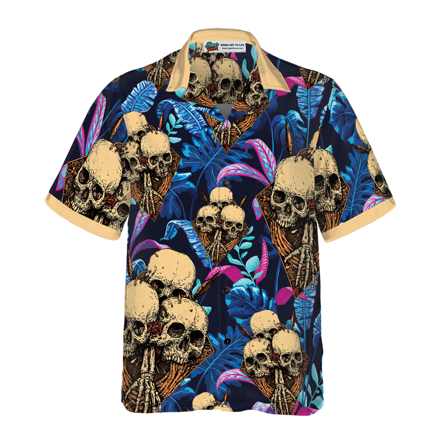 Skull Tropical Palm Leaves Background Hawaiian Shirt