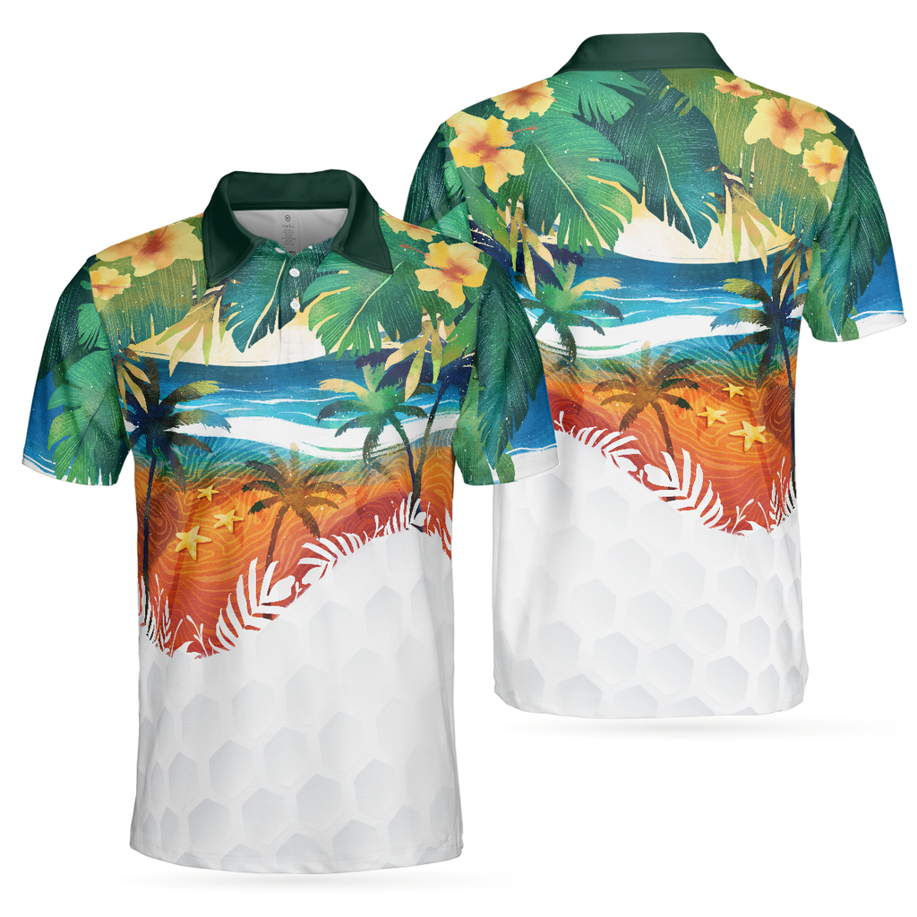 Golf Summer Tropical Beach Landscape Polo Shirt For Men