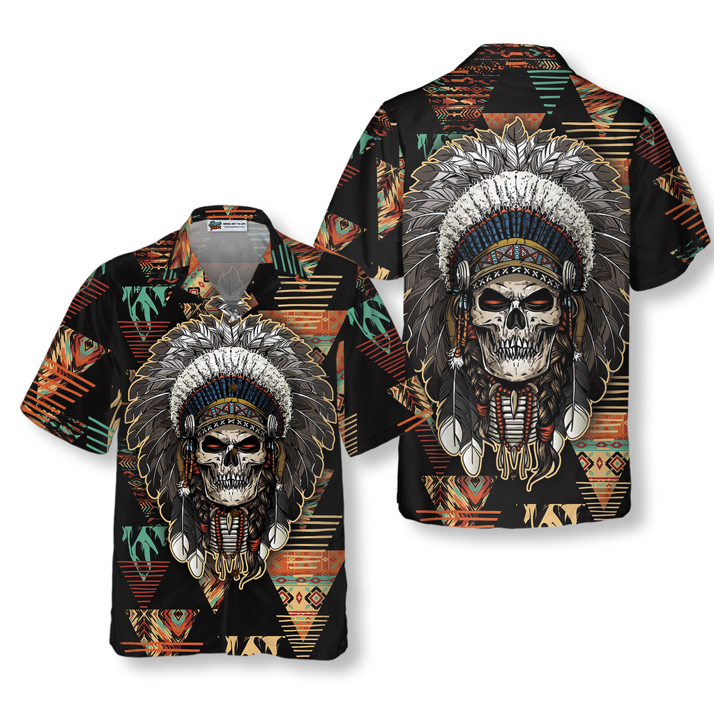 Indian Skull With Tribal Ethnic Pattern Hawaiian Shirt