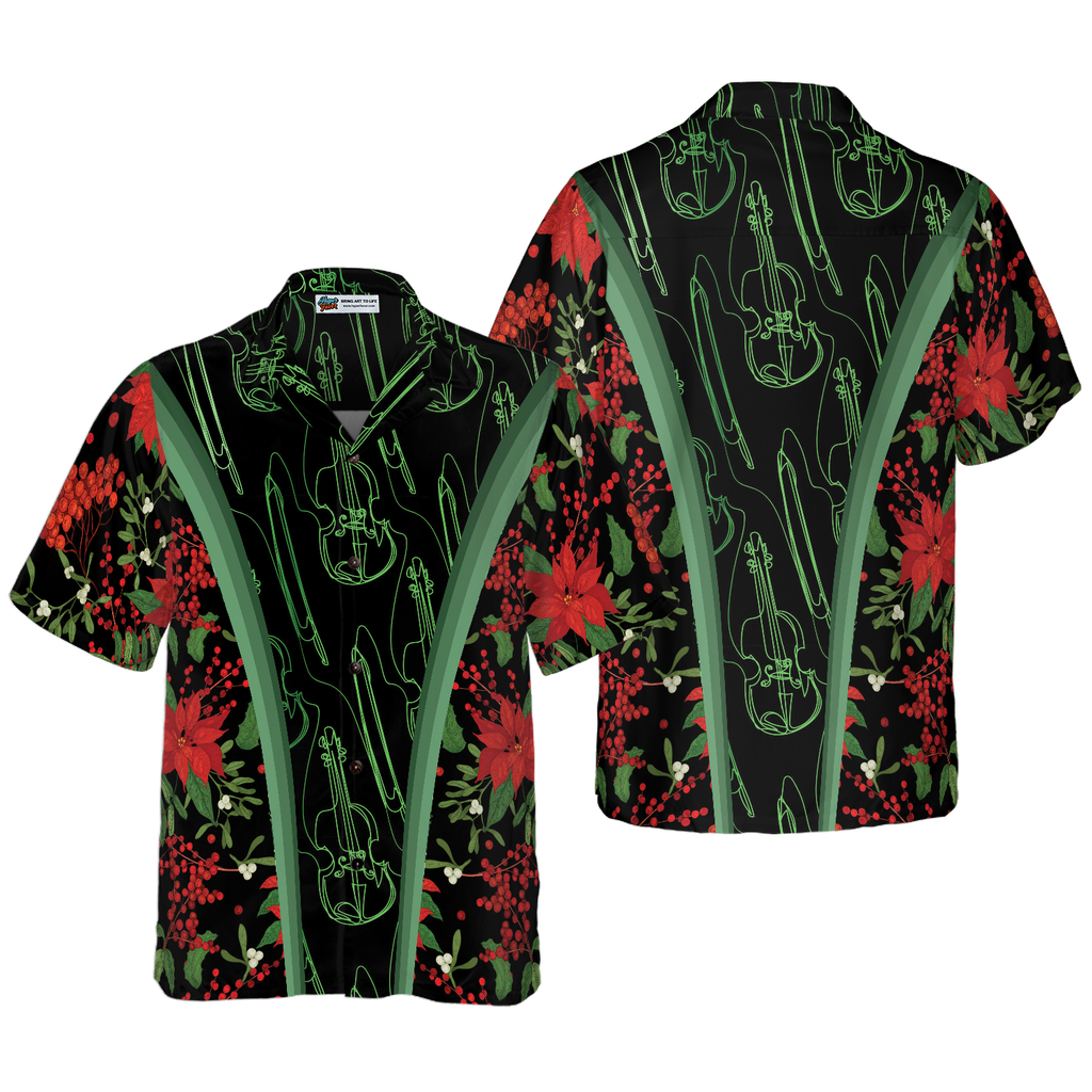Hyperfavor Christmas Hawaiian Shirts, Chritmas Violin Music Pattern Shirt Short Sleeve, Christmas Shirt Idea Gift For Men And Women