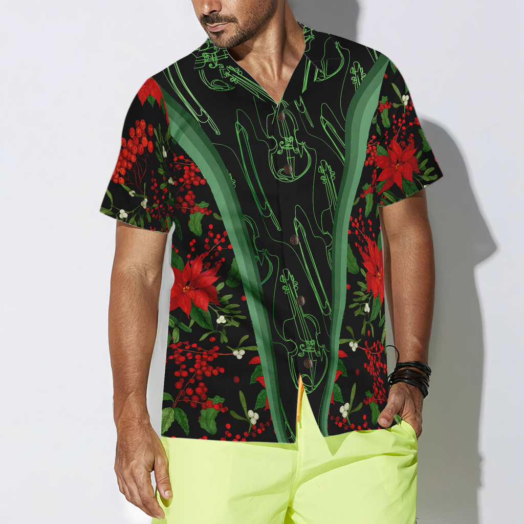 Hyperfavor Christmas Hawaiian Shirts, Chritmas Violin Music Pattern Shirt Short Sleeve, Christmas Shirt Idea Gift For Men And Women