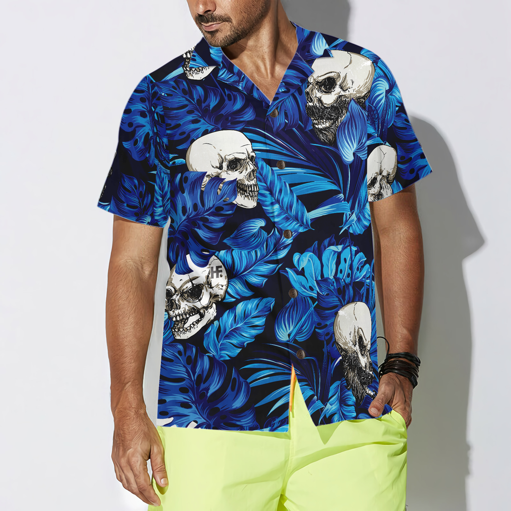 Blue Tropical Floral Summer And Skull Hawaiian Shirt