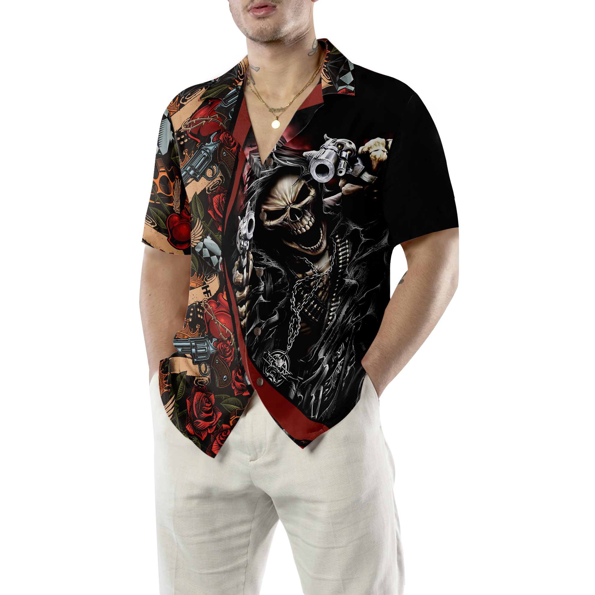Cool Gun Skull Hawaiian Shirt
